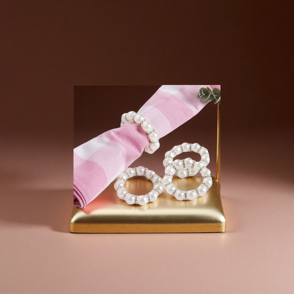 高亮白珍珠金色钻片9颗餐巾扣镶钻餐巾环婚庆餐桌装饰大珍珠毛巾圈厨卫五金