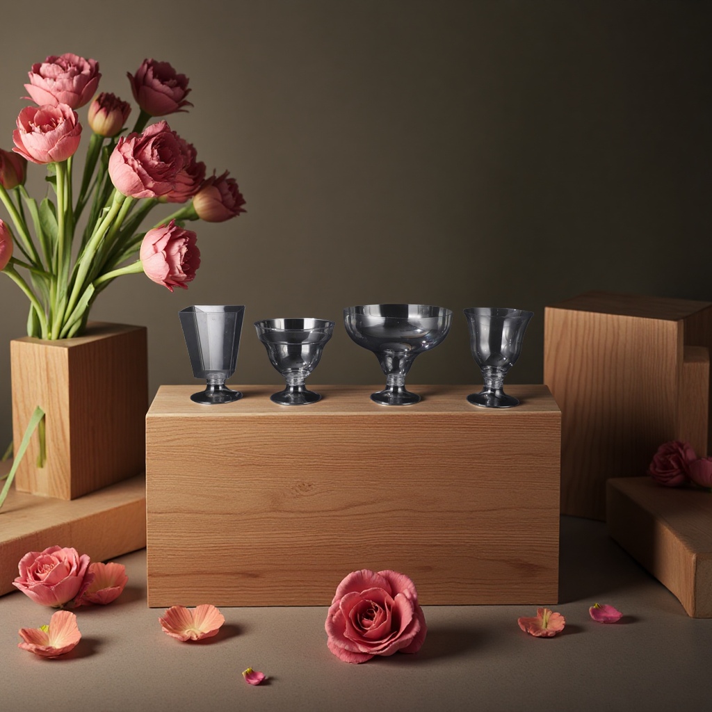 新款批发PET高透高脚杯简约组装塑料花瓶分装插花瓶日用百货杯具玻璃杯