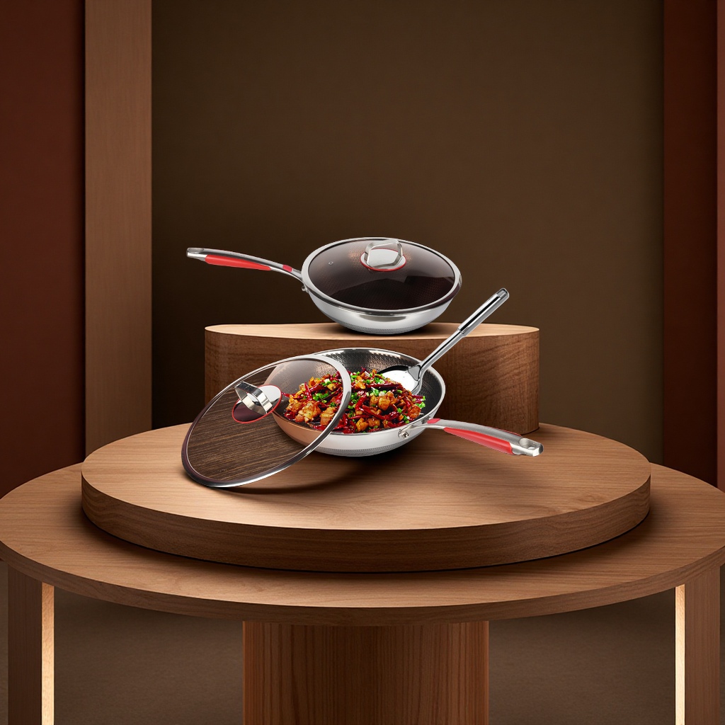 Le's 316 stainless steel double-screen honeycomb pattern flat-bottomed non-stick pan, household universal induction cooker, cooking pot, daily necessities details Picture