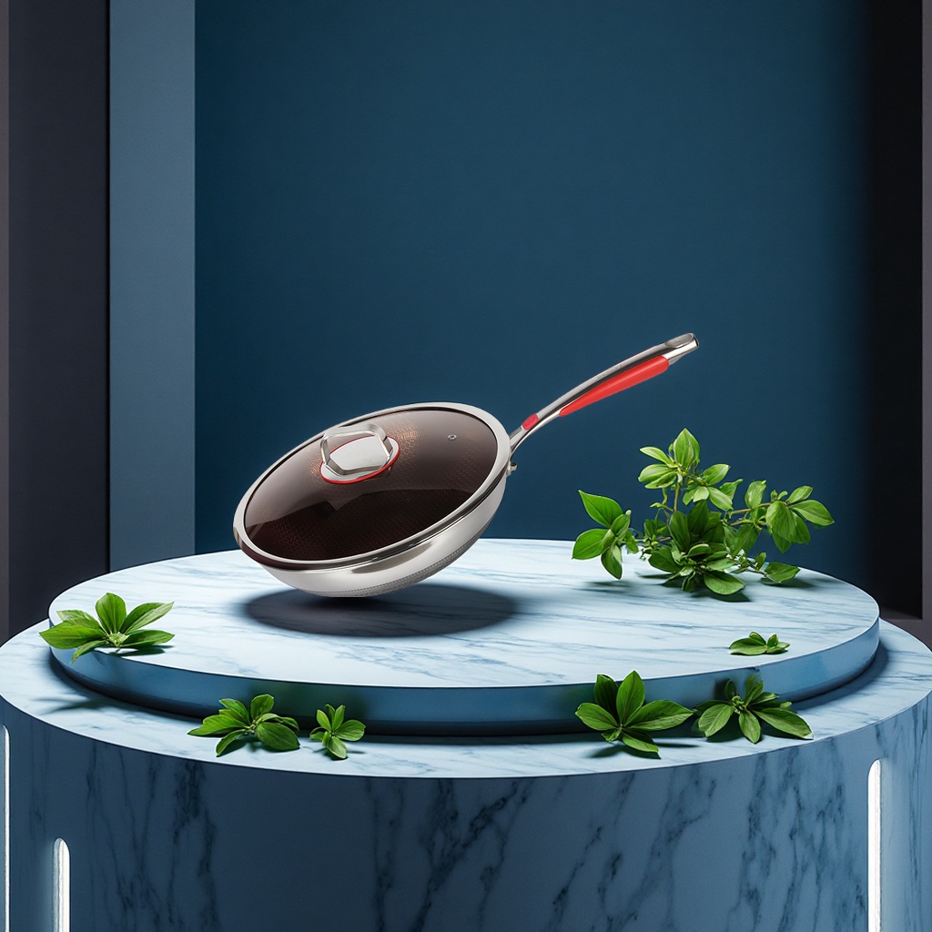 Le's 316 stainless steel double-screen honeycomb pattern flat-bottomed non-stick pan, household universal induction cooker, cooking pot, daily necessities Item Picture