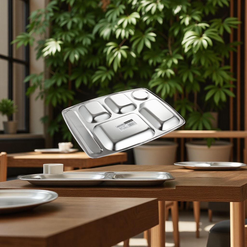 Zhenlong stainless steel six-compartment fast food plates, school and factory lunch boxes, thick multi-compartment tableware, daily necessities, disposable bowls, plates and plates Specification image