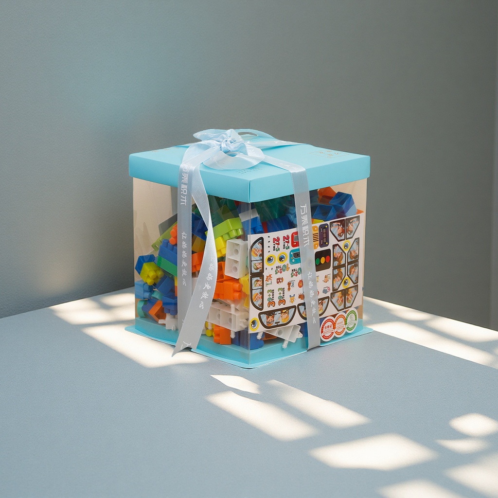 千乘透明蛋糕盒积木拼插早教益智礼盒儿童玩具科教积木活动礼品