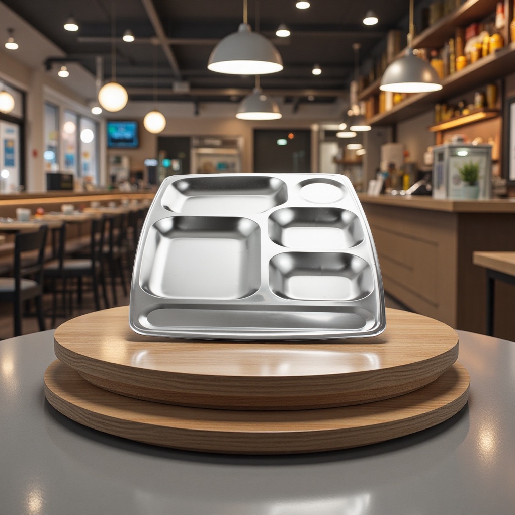 Zhenlong stainless steel six-compartment fast food plates, school and factory lunch boxes, thick multi-compartment tableware, daily necessities, disposable bowls, plates and plates Application Scenario