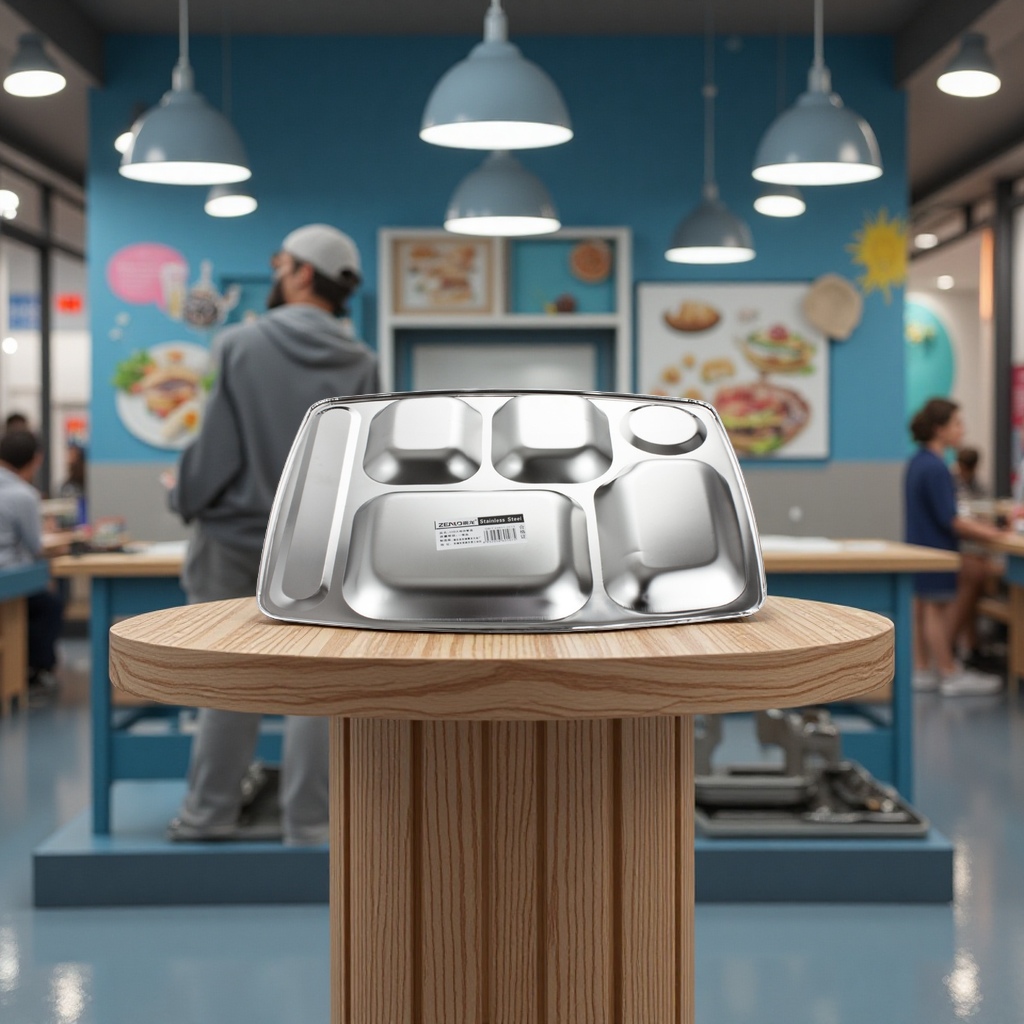 Zhenlong stainless steel six-compartment fast food plates, school and factory lunch boxes, thick multi-compartment tableware, daily necessities, disposable bowls, plates and plates Item Picture