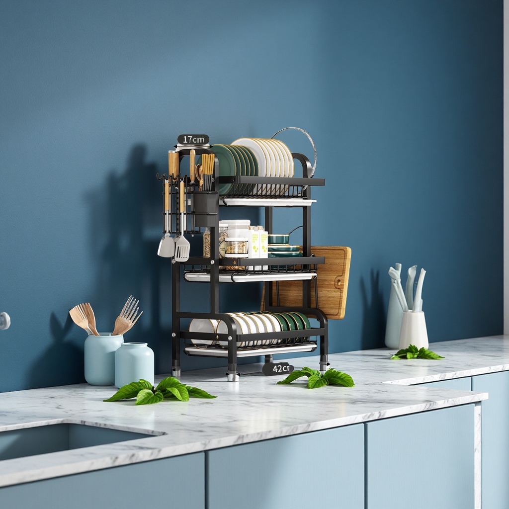 Wow, multi-layered dish storage rack, kitchen storage rack, countertop dish draining rack, multi-functional chopsticks, bowls and plates organizing supplies details Picture