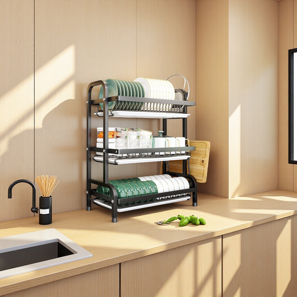 Wow, multi-layered dish storage rack, kitchen storage rack, countertop dish draining rack, multi-functional chopsticks, bowls and plates organizing supplies Specification image