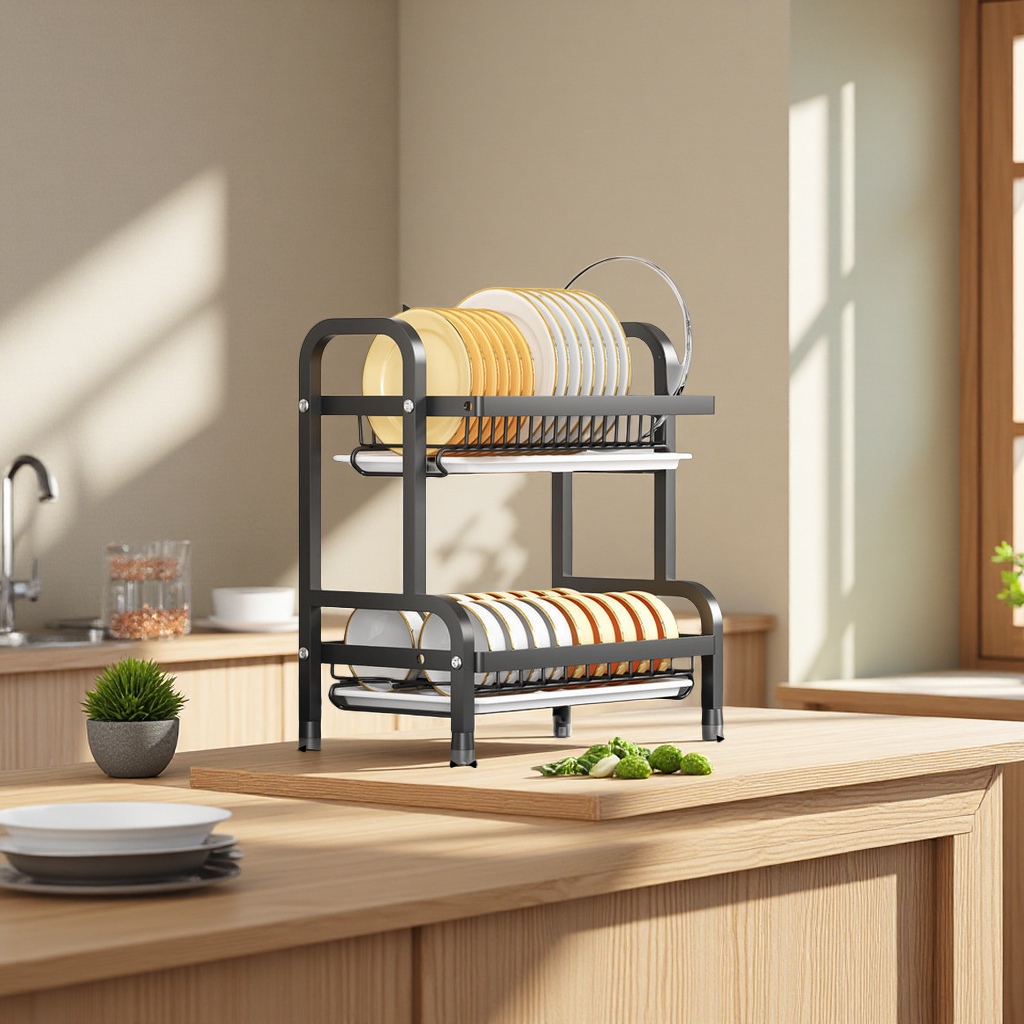 Wow, multi-layered dish storage rack, kitchen storage rack, countertop dish draining rack, multi-functional chopsticks, bowls and plates organizing supplies Application Scenario