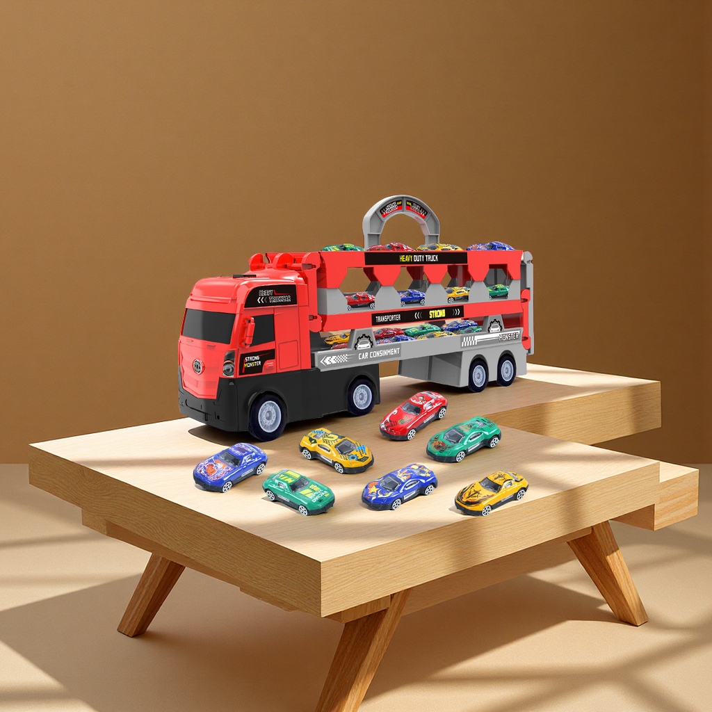 变形弹射合金大卡车儿童模型玩具3-6岁男孩收纳运输车折叠车趣味玩具图