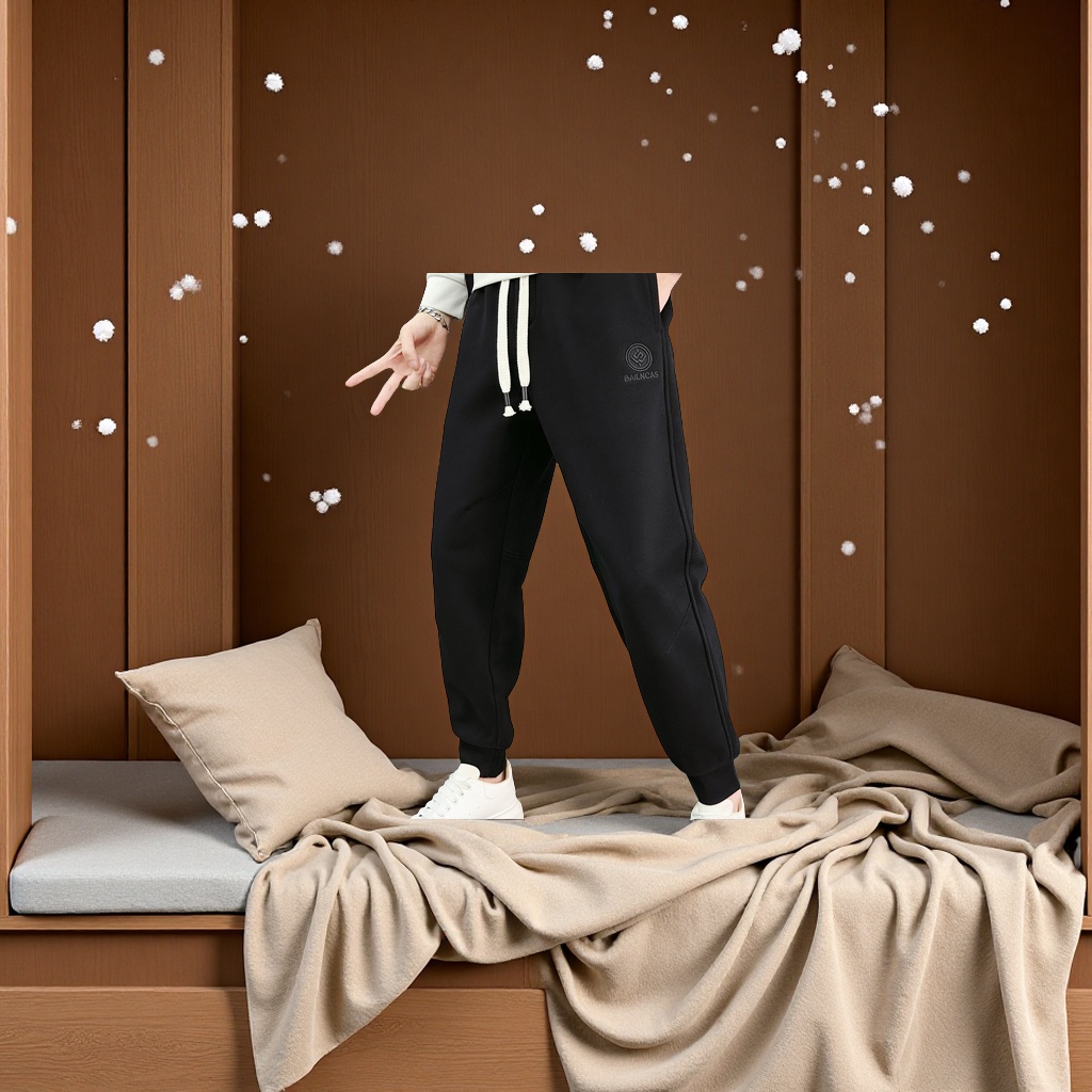 Autumn and winter men's tight-fitting sports pants 2025 new style fleece and thickened 9-point casual pants, outdoor thermal pants