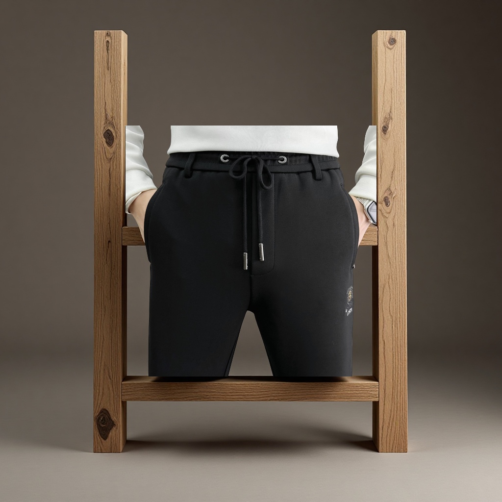 Korean men's casual pants, black solid color drawstring tapered Harem pants, high-elastic and breathable sports outdoor pants