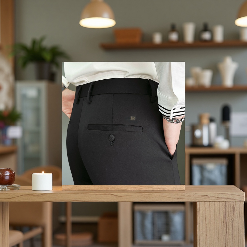 Men's business suit pants, summer thin ice silk long straight tube stretch casual mid-elastic men's dress pants, men's casual pants Item Picture