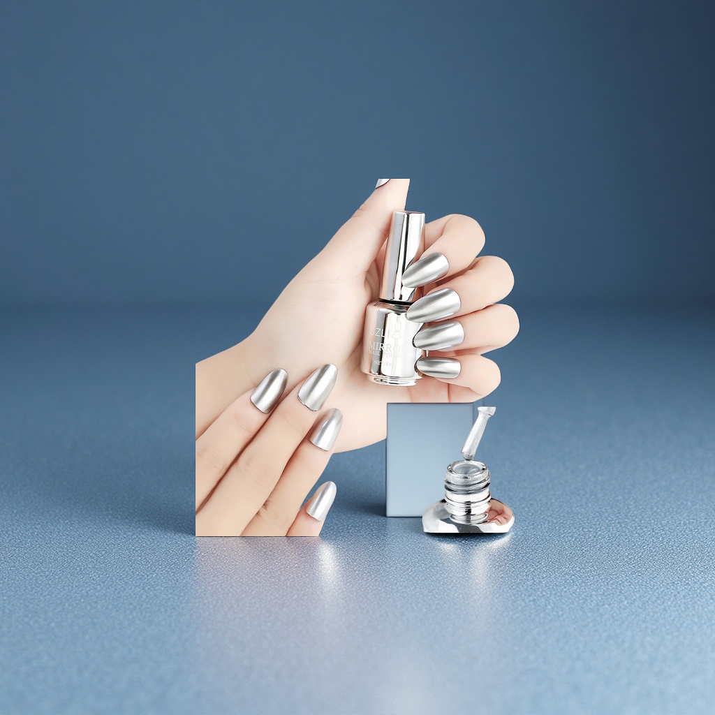 爆款金属色指甲油套装8ml免烤快干银色镜面美甲用品批发美容护肤彩妆092651343