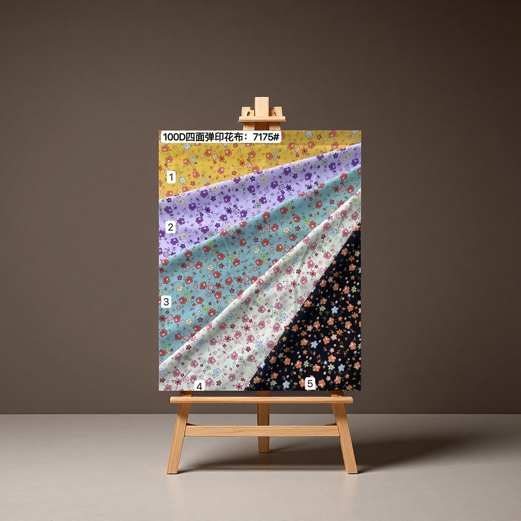 Fashionable plain weave small flower series clothing fabric 100D four-sided elastic accessories, bags, scarves, textile leather woven jacquard fabric Item Picture