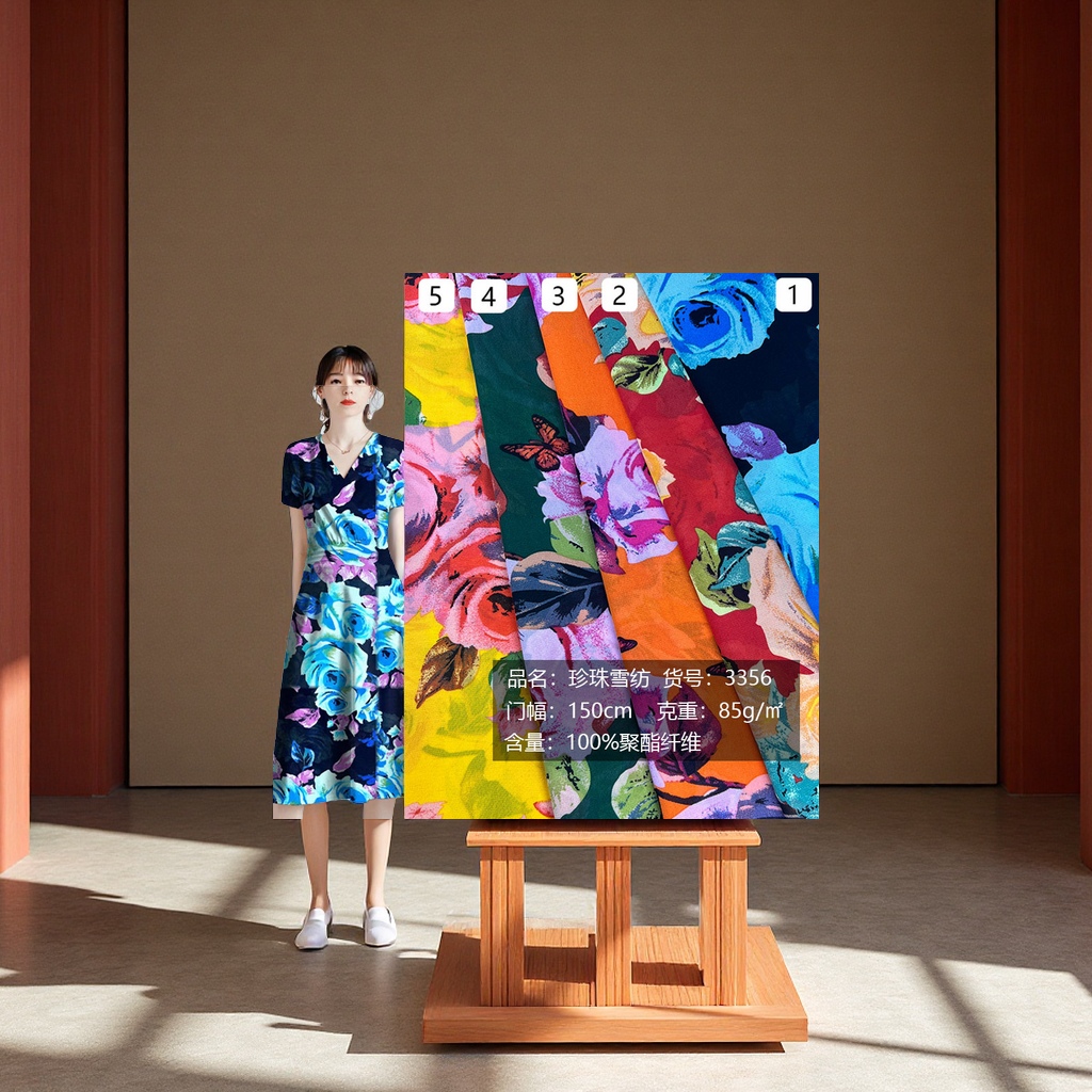 精品珍珠雪纺印花面料大花古装戏服沙滩防晒连衣裙T恤用料纺织皮革扎染布印花布料