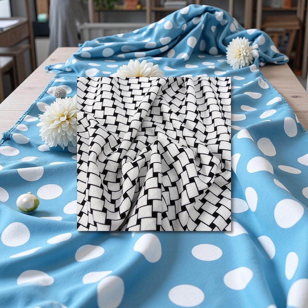 Factory custom-made trendy bubble check fabric, small square printed dress accessory fabric, direct sales of textile accessories and clothing accessories in stock Specification image