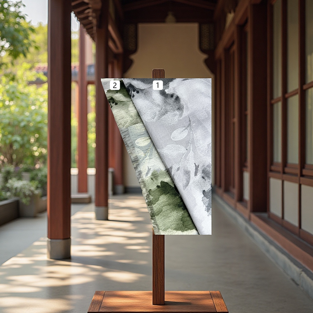 This is a casual dress made of Chinese style fabric with a crinkled print and a flowing texture. It is a women's dress in ink-wash color details Picture