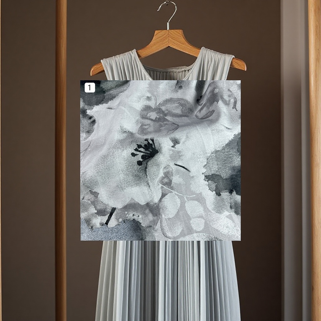 This is a casual dress made of Chinese style fabric with a crinkled print and a flowing texture. It is a women's dress in ink-wash color Specification image
