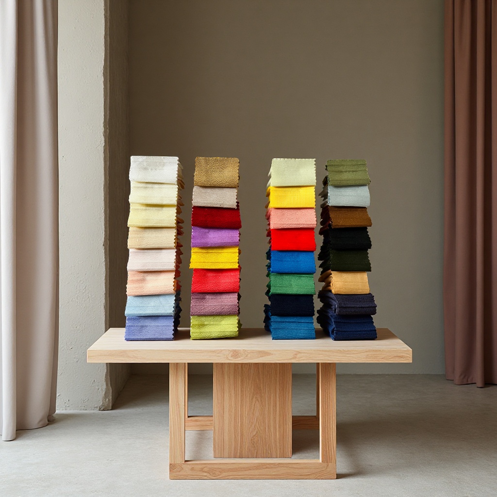 Solid-color wave-striped women's pleated dress, wide-leg pants, stretch crepe fabric, dyed jacquard textile, leather style details Picture