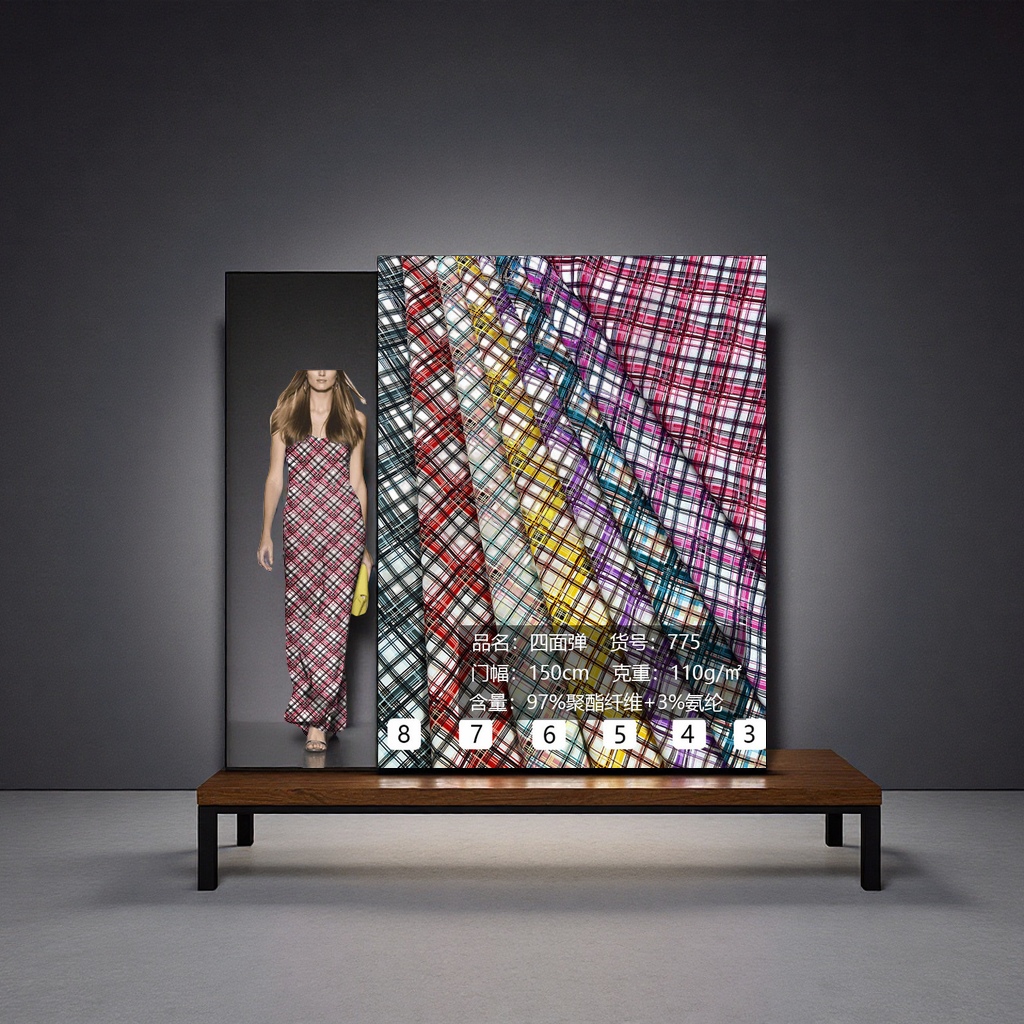 The fabric of the diagonal checkered printed dress has small checkered patterns on all four sides. It is a knitted fabric for export clothing, T-shirts, accessories and bags