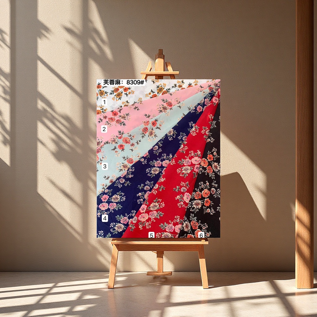 The factory-customized hibiscus linen printed large pattern fabric is suitable for dresses, bags, shoes, hats, textile leather jacquard yarn-dyed fabrics Item Picture