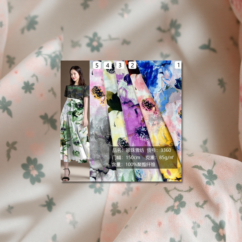 Plain weave pearl chiffon printed fabric, Chinese-style Hanfu fabric, beach sun protection dress, T-shirt material, textile leather, tie-dyed printed fabric