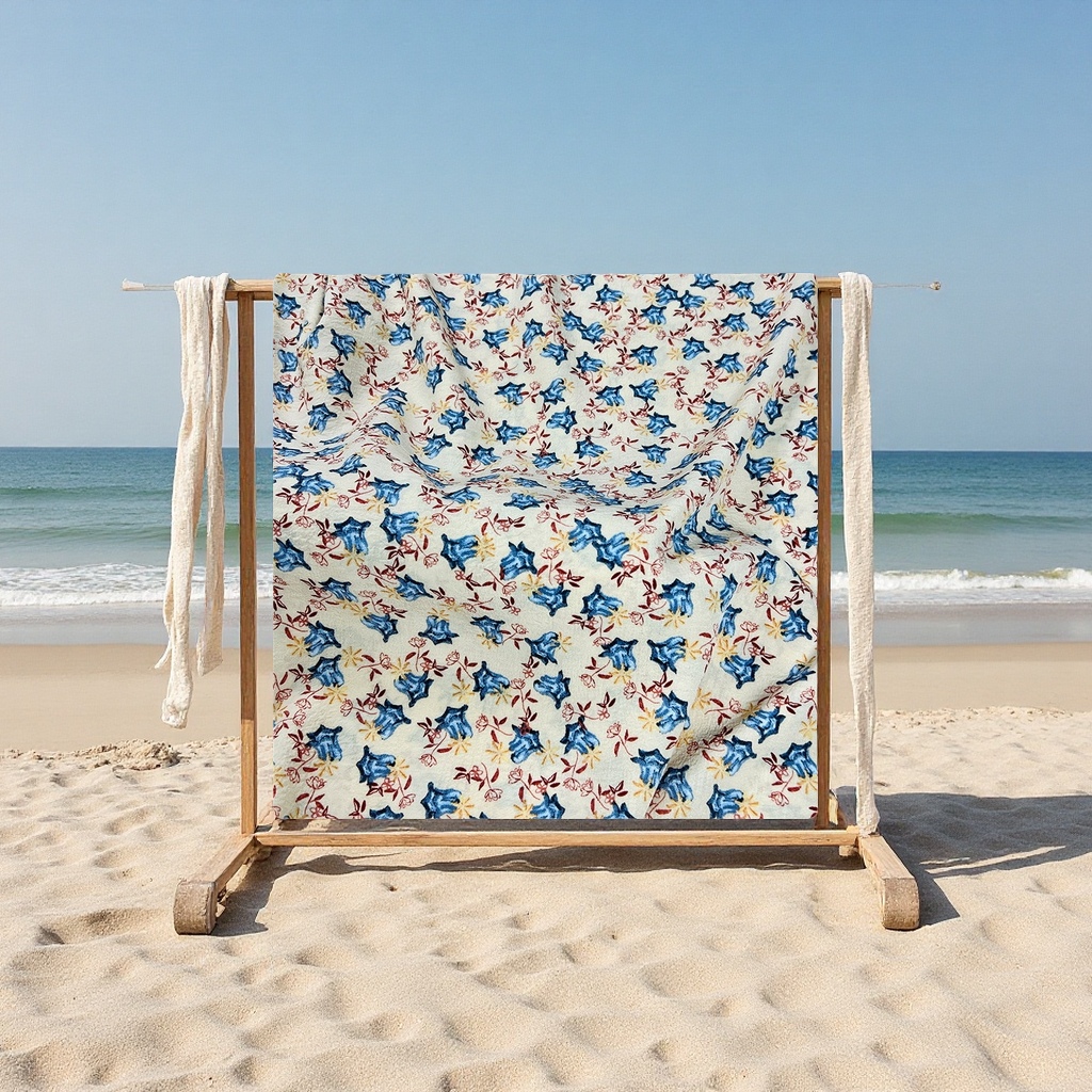 Premium plain weave one-piece floral fabric dress casual pants women's beach series tie-dyed printed accessories fabric textile leather tie-dyed fabric matching Specification image