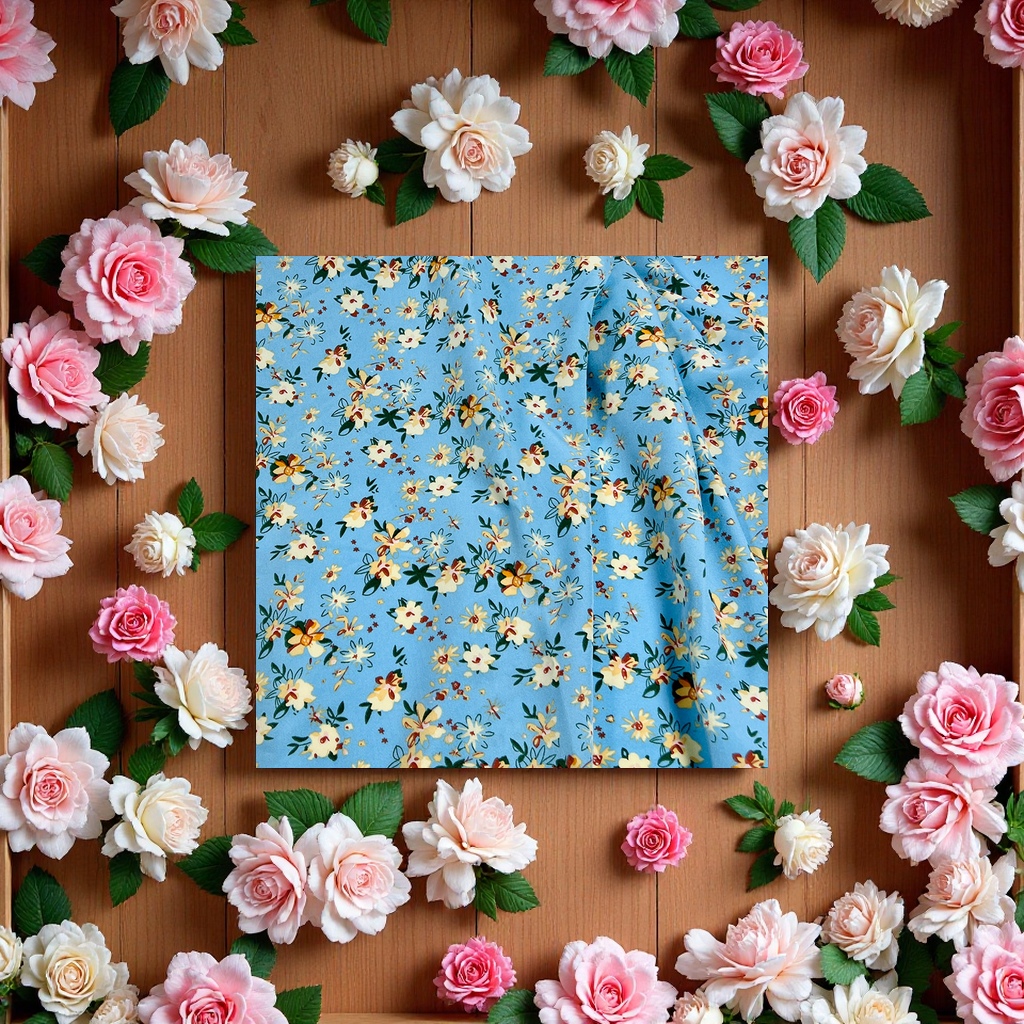 Small floral print dress, four-sided elastic fabric, export clothing, T-shirt, accessories, bags, colored woven jacquard fabric