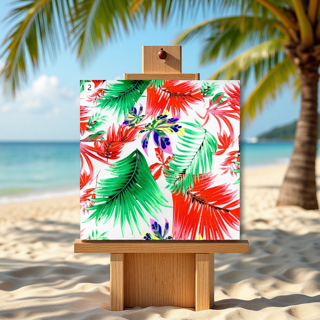 Big coconut tree printed dress, four-sided elastic fabric, Southeast Asian-style beach clothing, home textile, home fabric and decorative items Specification image