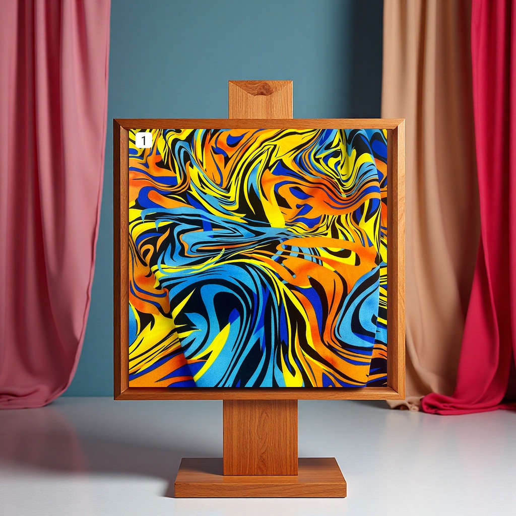 Four-sided elastic irregular printed dress, colorful curves, foreign trade clothing, T-shirt, accessories, bag fabric, women's clothing style, fashionable and versatile details Picture