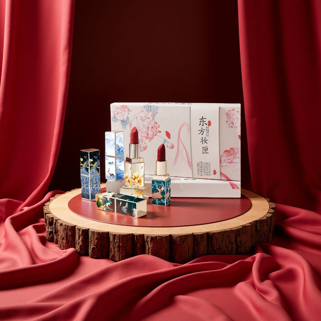 DROHOO国潮百鸟朝凤3D雕花口红套装雾面丝绒持久易上色节日礼盒办公文化用品