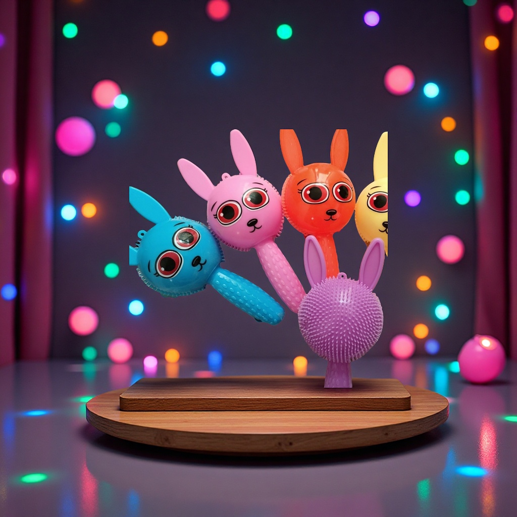 Cute and fun luminous handle bear rabbit cartoon whistle night market promotion gift, flash pinch, called electronic toy Application Scenario