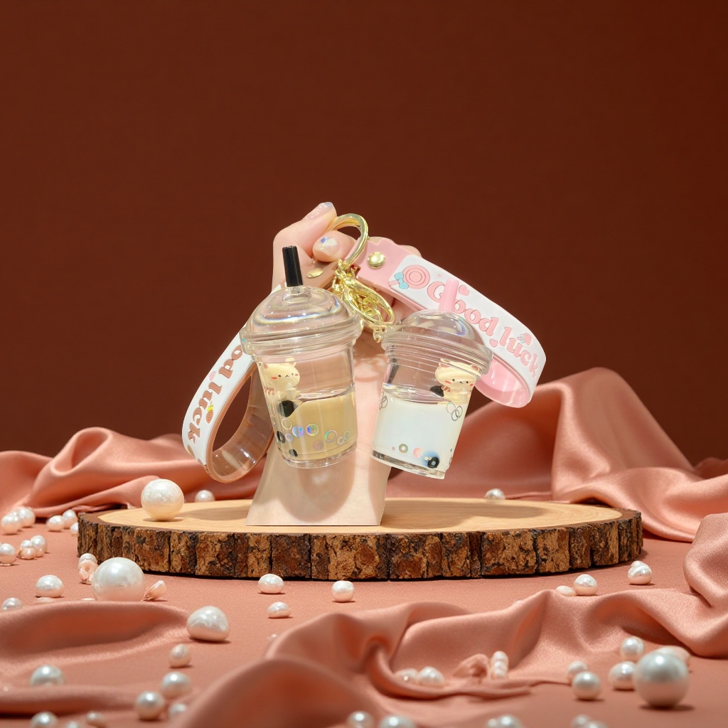 奶茶杯流沙钥匙扣挂件批发 创意卡通便携装饰礼品多款可选