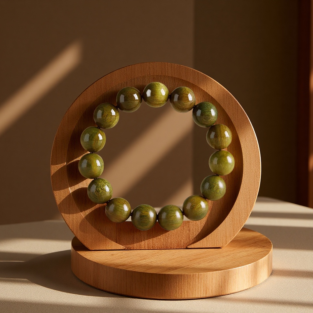 Natural green sandalwood bracelet for men, agarwood old mountain sandalwood Buddhist prayer beads bracelet for men and women, collectible and playable Item Picture