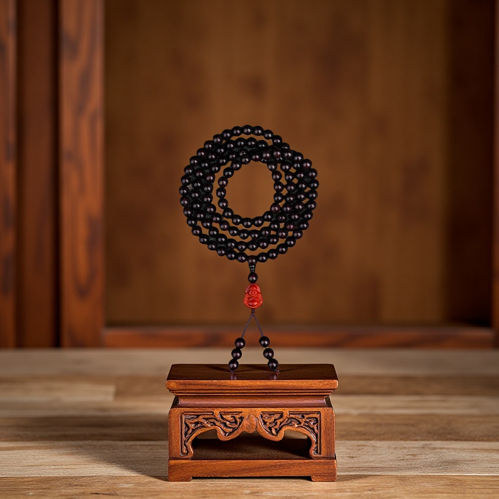 A 108-bead Buddhist prayer beads men's and women's bracelet made of small-leaf red sandalwood, 2.0 old material, full of gold stars, black sandalwood prayer beads Specification image