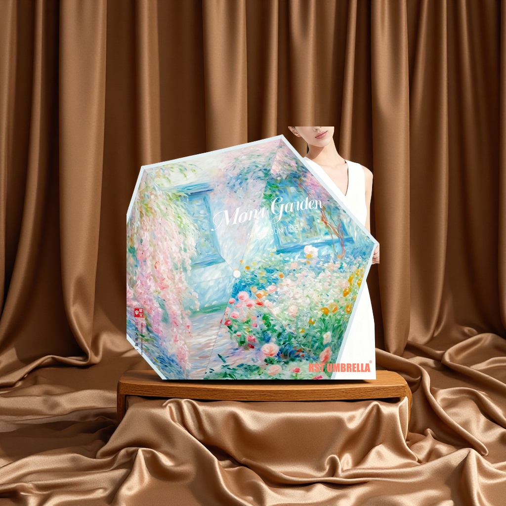 五折弯钩金柄折叠晴雨伞女防紫外遮阳防风便携日用百货工艺伞