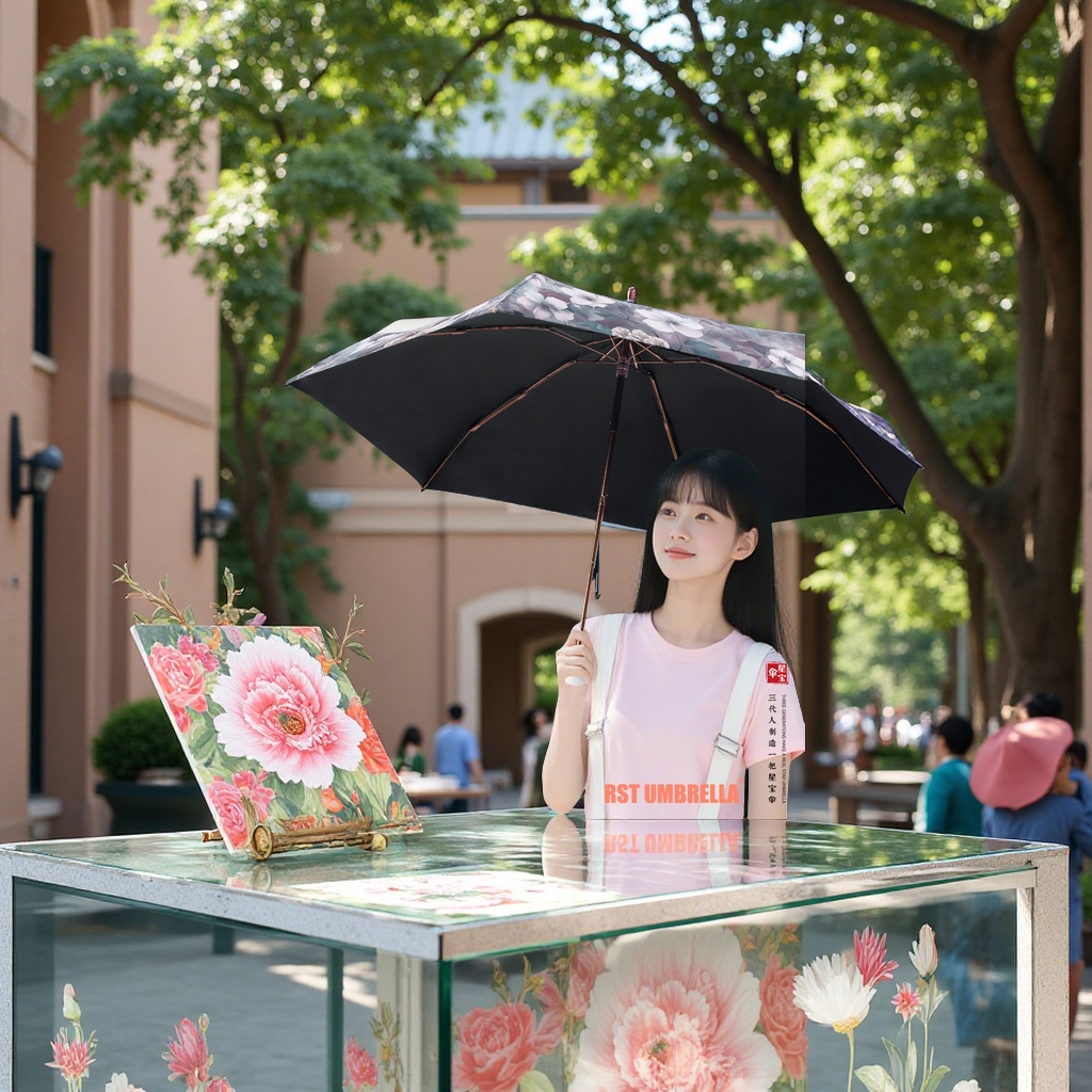 新款五折油画彩色便携太阳伞女防紫外线遮阳伞防雨挡风批发日用百货