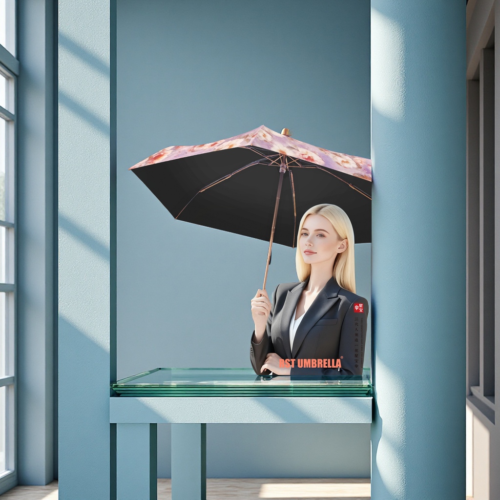 新款彩绘迷你便携太阳伞女防紫外线遮阳黑胶伞面防晒防雨日用百货挡风遮阳工具