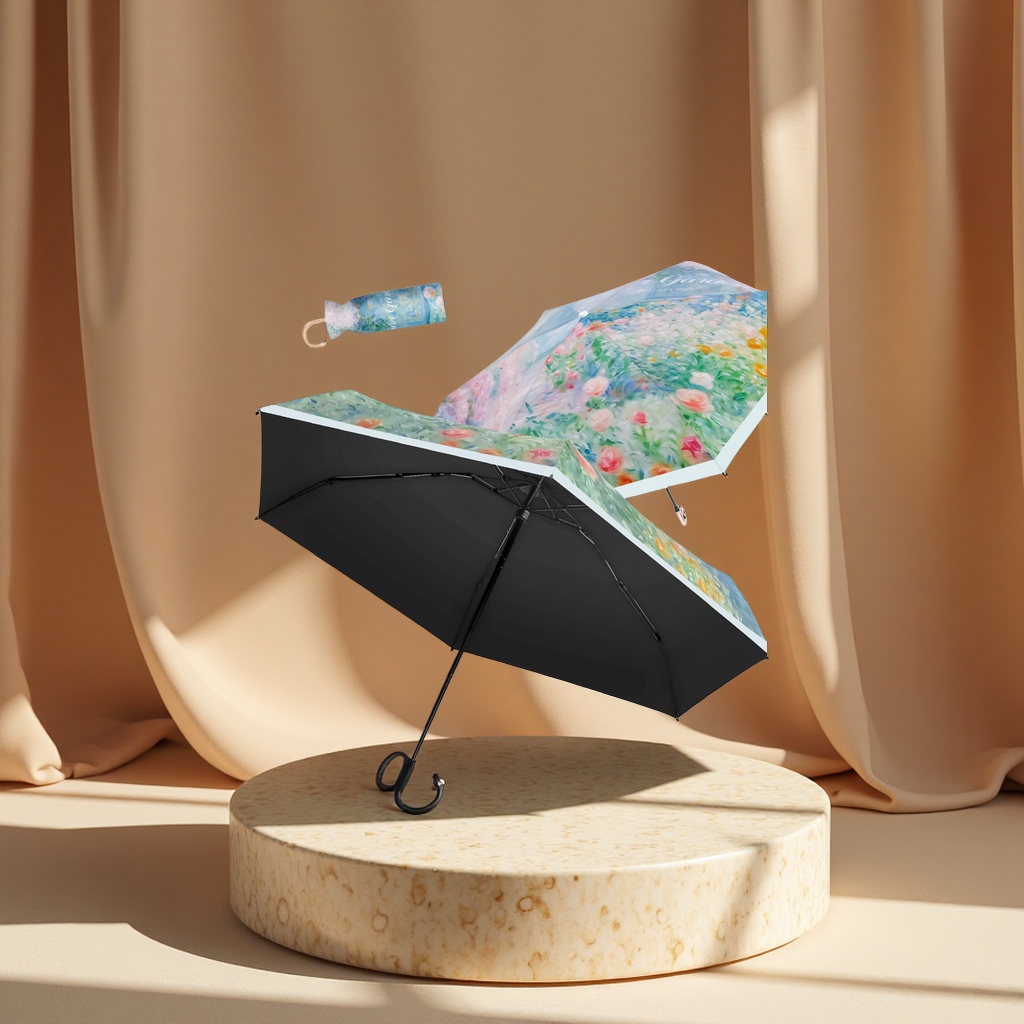 Five-fold curved hook gold handle folding umbrella, women's UV protection, sunshade, windproof portable daily necessities craft umbrella Specification image