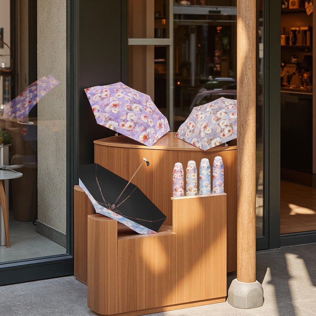 新款彩绘迷你便携太阳伞女防紫外线遮阳黑胶伞面防晒防雨日用百货挡风遮阳工具详情图2