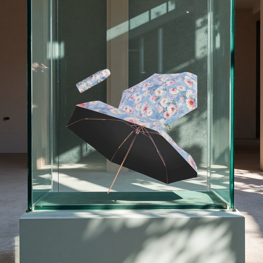 新款彩绘迷你便携太阳伞女防紫外线遮阳黑胶伞面防晒防雨日用百货挡风遮阳工具详情图3