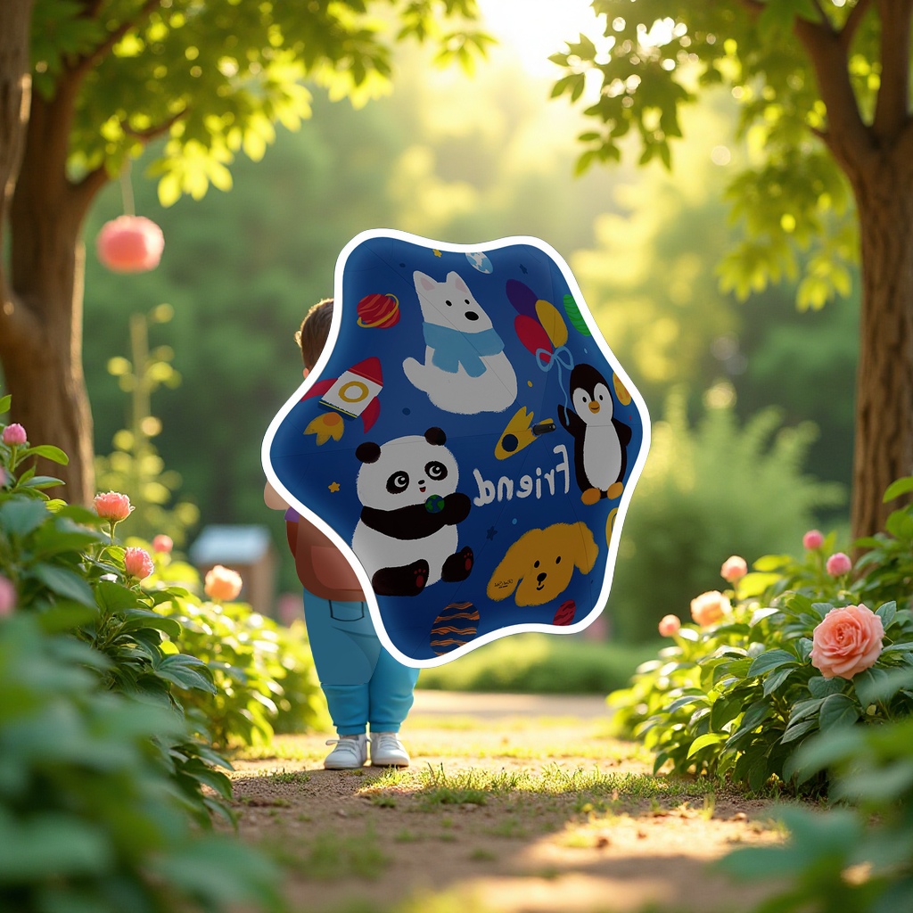 Xingbao Umbrella Children's reflective rounded corner anti-poke manual long-handle sunshade umbrella, safe for babies to shield from wind and rain