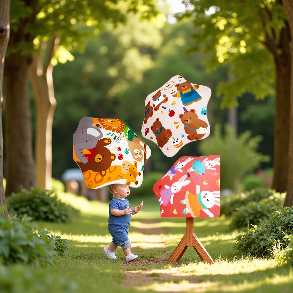 Xingbao Umbrella Children's reflective rounded corner anti-poke manual long-handle sunshade umbrella, safe for babies to shield from wind and rain Application Scenario