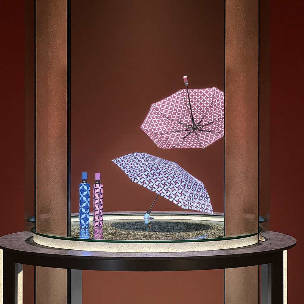 菱格高颜值三折半自动伞8骨雨伞欧美外贸现货日用挡风遮阳防雨创意伞具