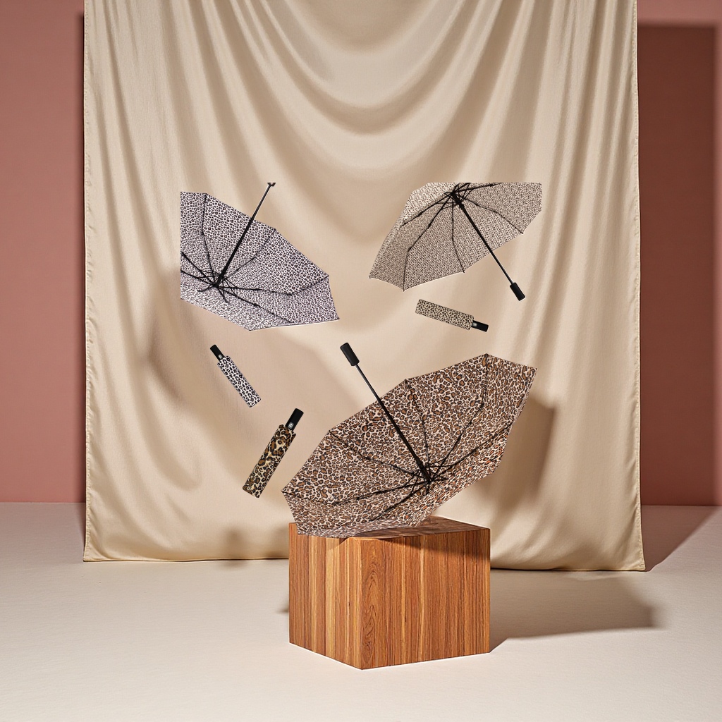 亚非拉三折全自动雨伞豹纹款便宜外贸现货多色混搭日用挡风遮阳防雨工具