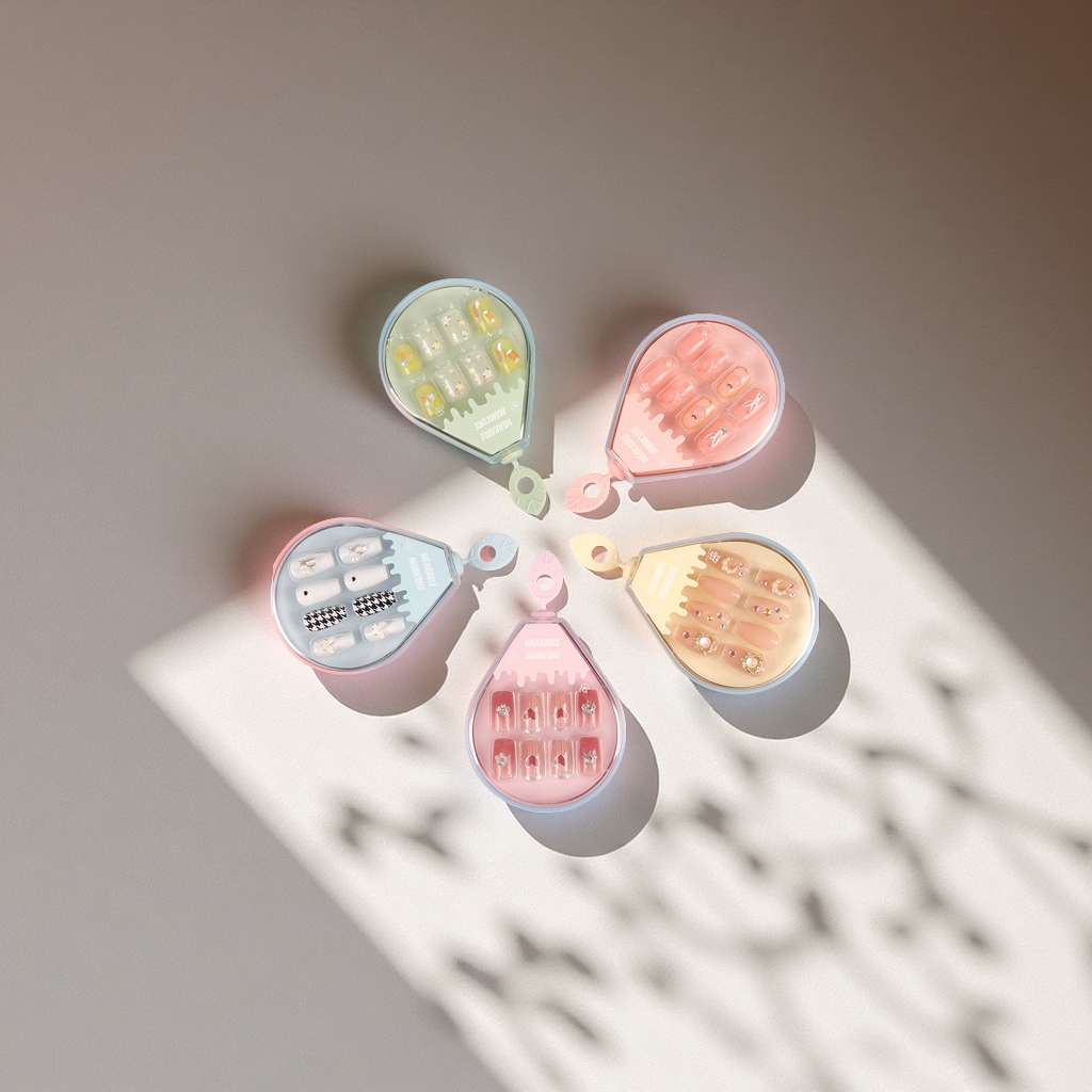 穿戴甲美甲贴片短款可拆卸百搭满钻指甲片小清新美容护肤彩妆美甲工具