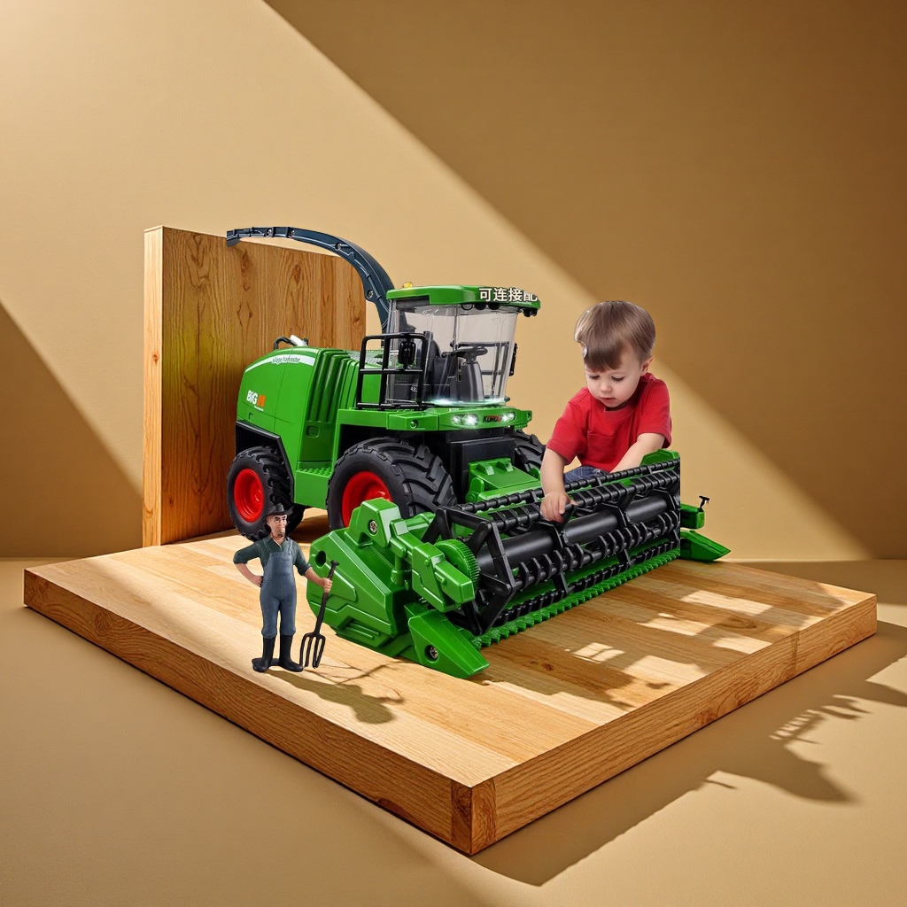 农夫车农用运输拖拉机儿童模型玩具收割机男孩工程汽车套装动植物仿真模型