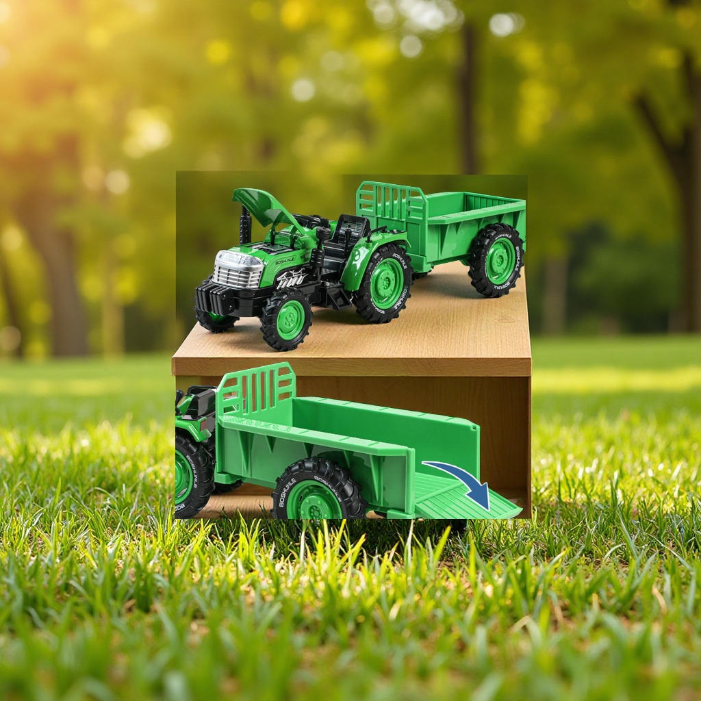 Alloy bucket tractor model, farmer's car, engineering vehicle, children's toys, boys' farm transport vehicle, house play, small household appliances and toys Specification image
