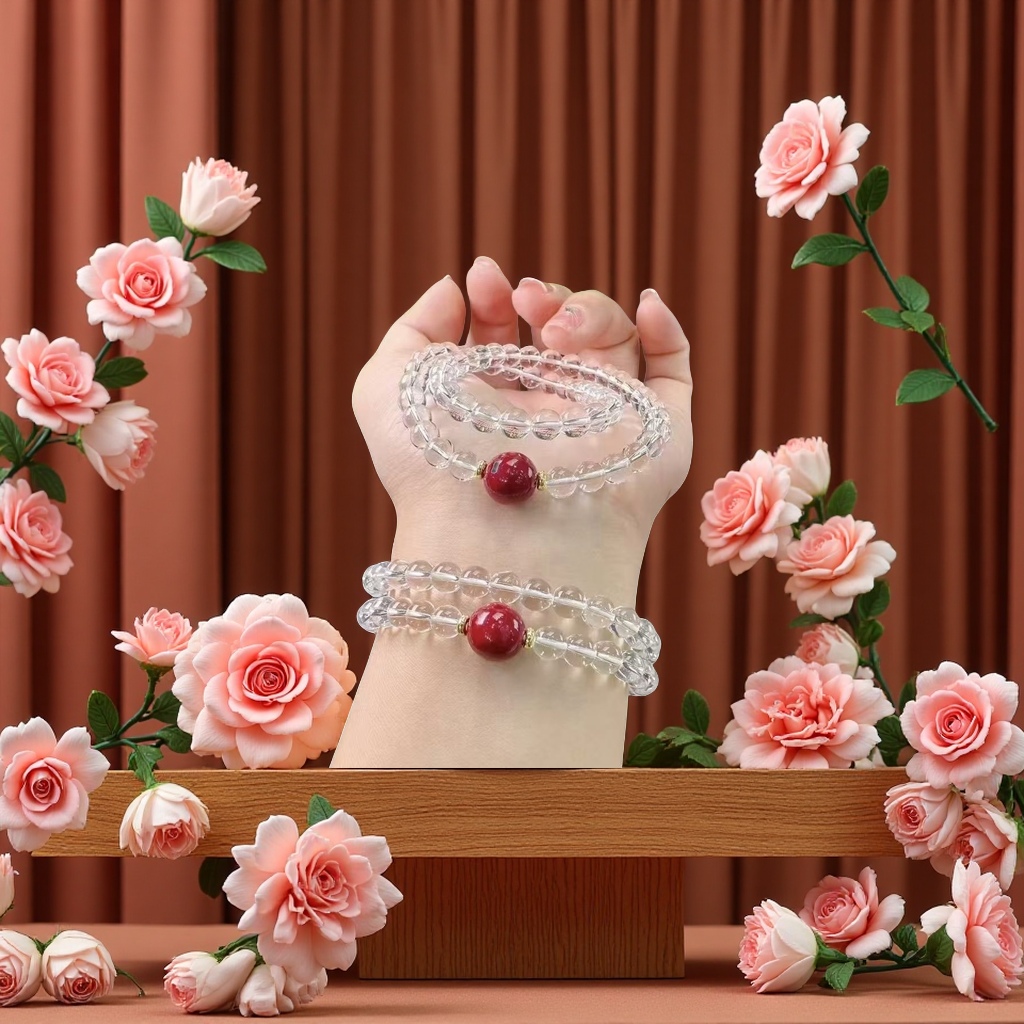 Double-ring white crystal bracelet, a fashionable, simple and natural crystal jewelry for women, as a gift and decorative item