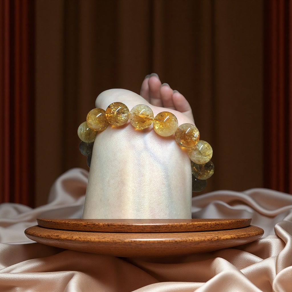 星宿家天然黄超七黄水晶手链男女单圈手串富贵饰品生日礼物