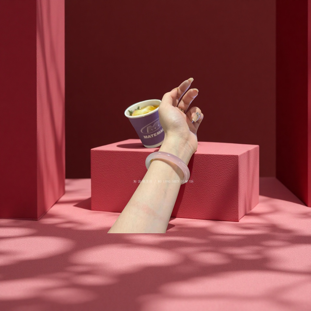 Natural cherry blossom pink agate bracelet, tulip gradient color chalcedony semi-landscape plump round strip jewelry for women details Picture